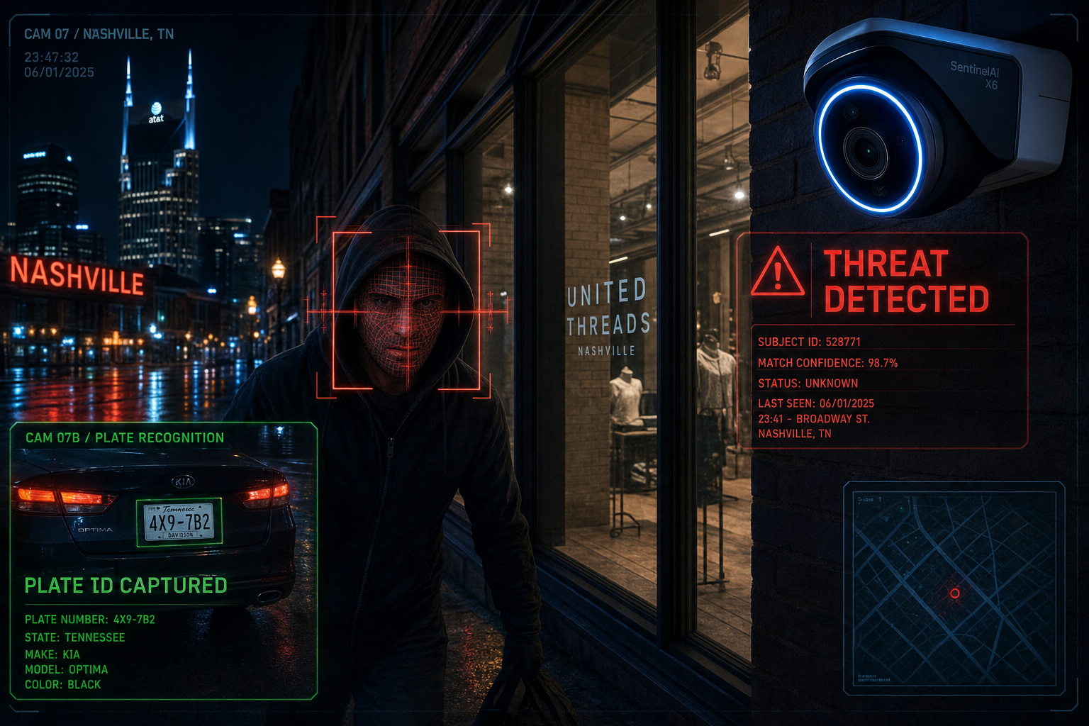 AI security camera detecting threat in Nashville by 615 Home Pros